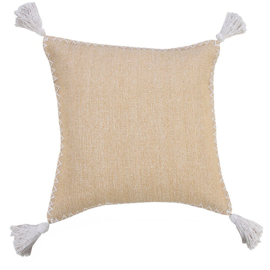 20" Tan And White Cotton Throw Pillow Cover
