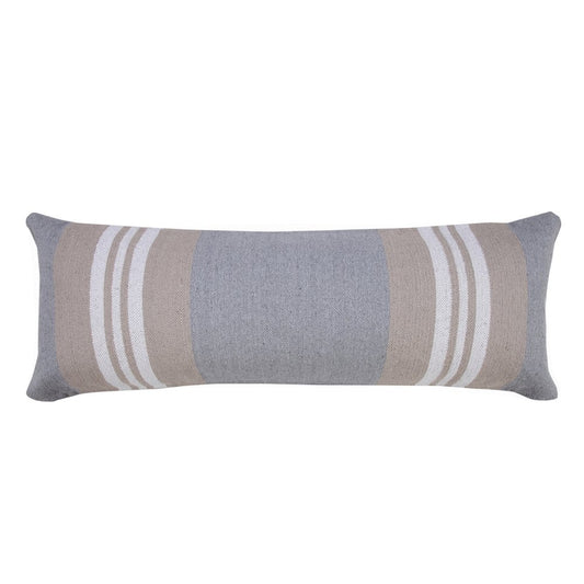14" X 36" Gray And Beige Lumbar Striped Cotton Throw Pillow Cover