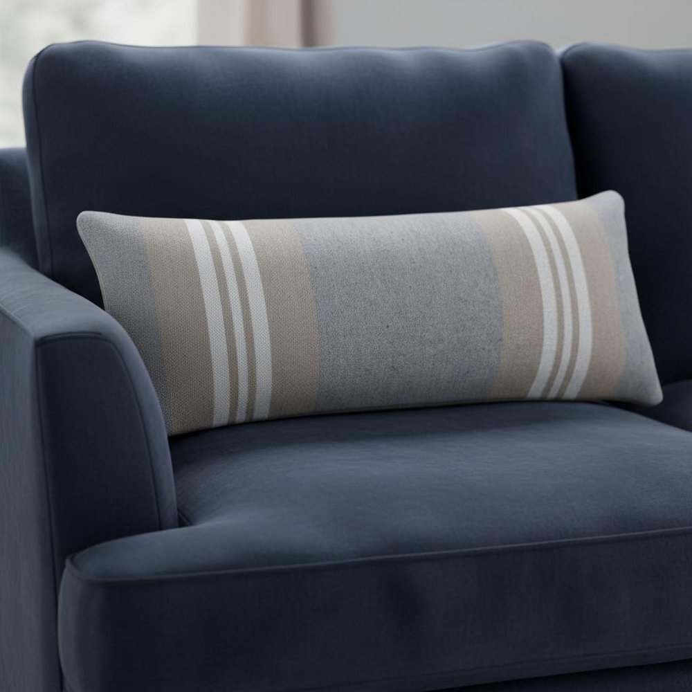 14" X 36" Gray And Beige Lumbar Striped Cotton Throw Pillow Cover
