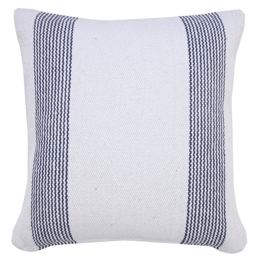 20" Blue And White Beach Striped Cotton Throw Pillow Cover
