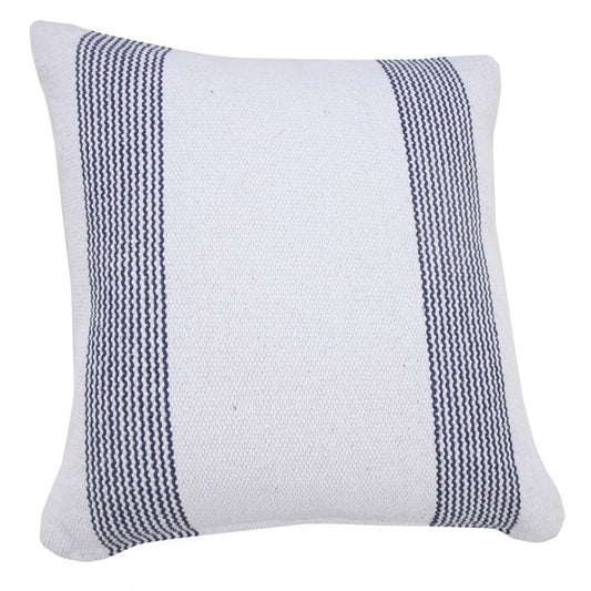 20" Blue And White Beach Striped Cotton Throw Pillow Cover
