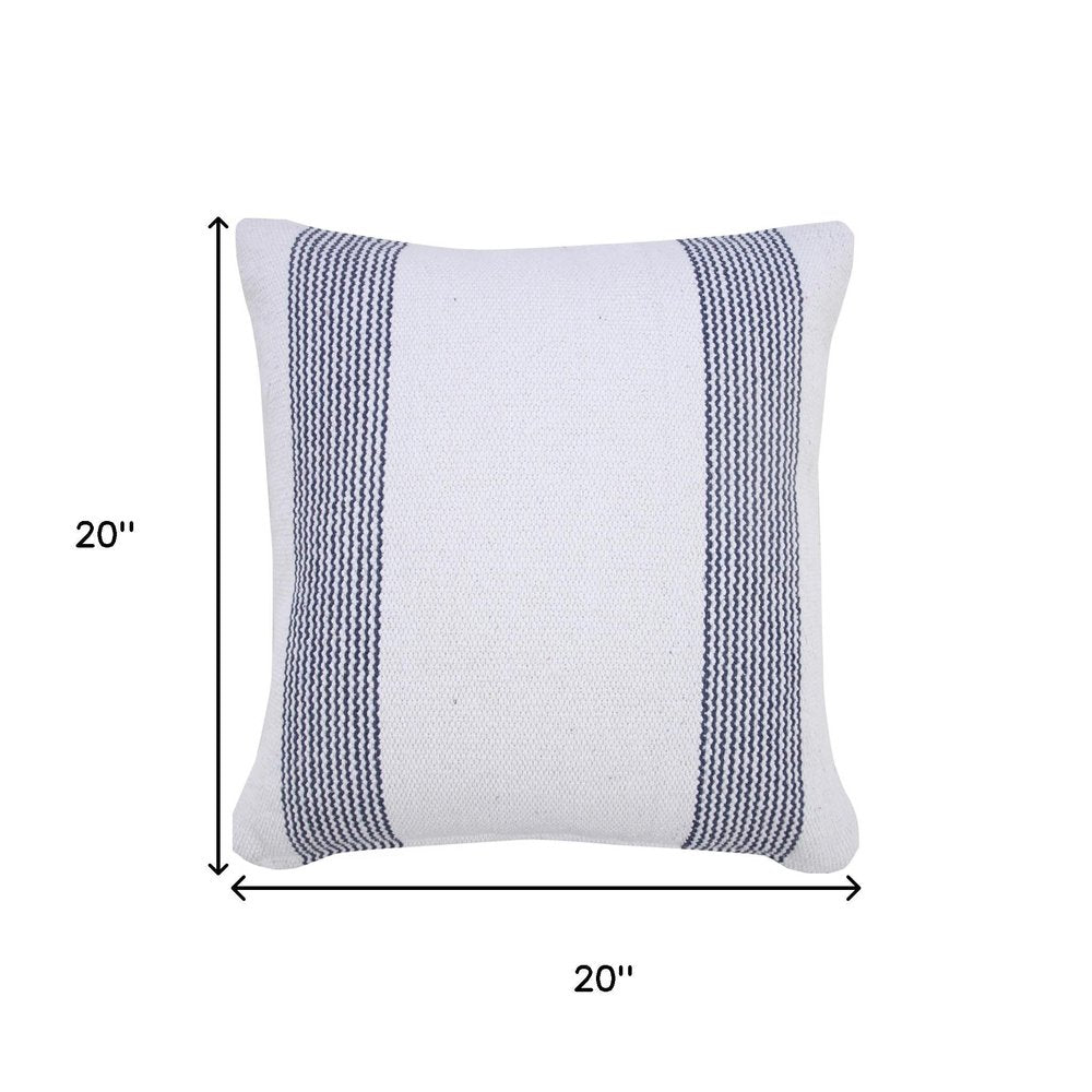 20" Blue And White Beach Striped Cotton Throw Pillow Cover