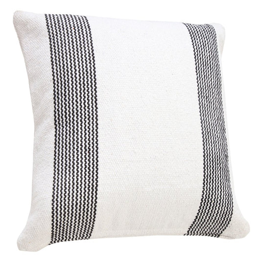 20" White And Black Beach Striped Cotton Throw Pillow Cover