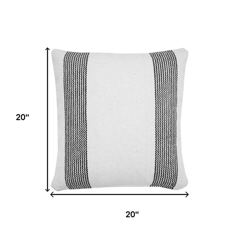 20" White And Black Beach Striped Cotton Throw Pillow Cover
