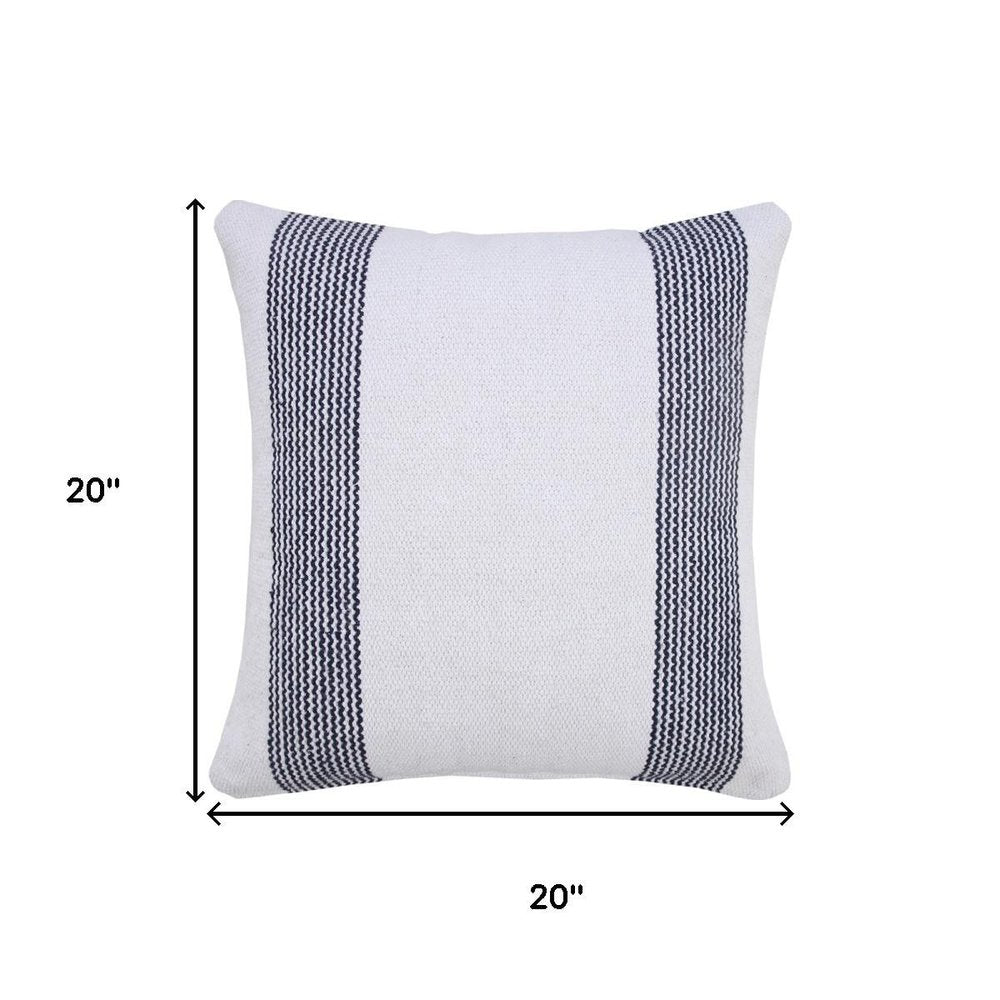 20" Blue And White Beach Striped Cotton Throw Pillow Cover