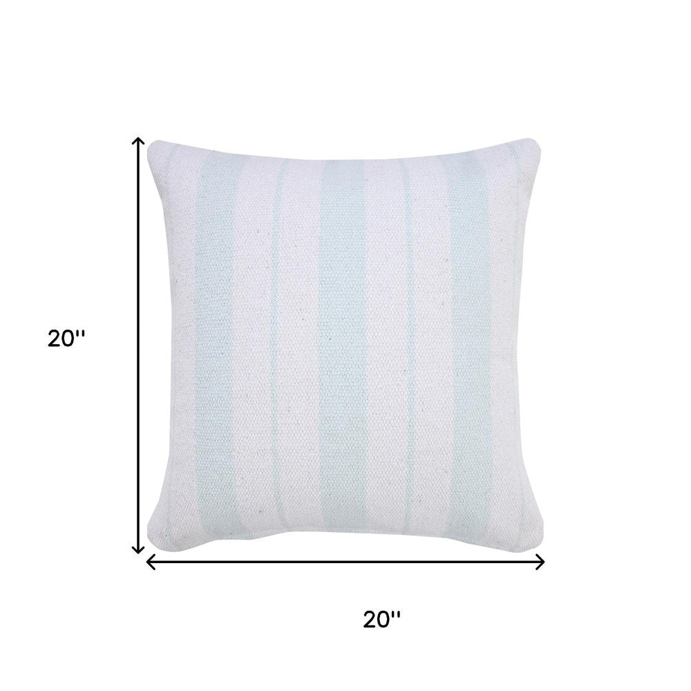 20" Blue And White Beach Striped Cotton Throw Pillow Cover