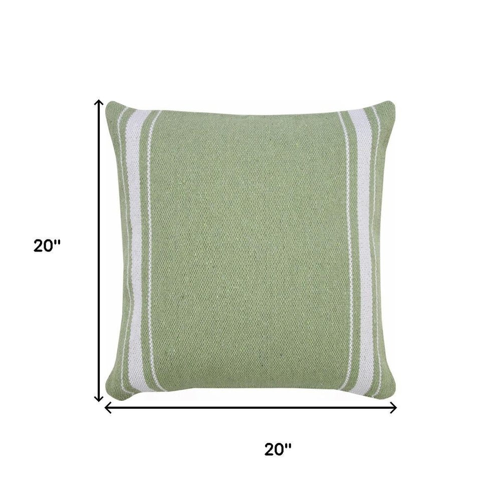 20" Green And White Striped Cotton Throw Pillow Cover