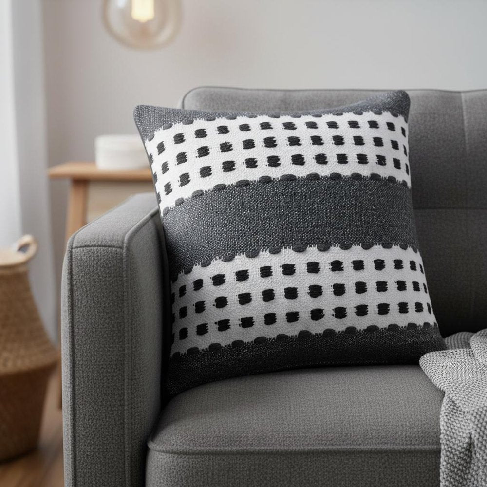 20" Gray And Black Striped Cotton Throw Pillow Cover