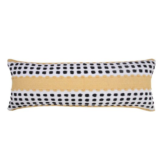 14" X 36" Yellow And Black Lumbar Striped Cotton Throw Pillow Cover