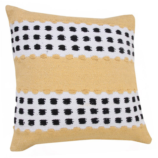 20" Yellow And Black Striped Cotton Throw Pillow Cover