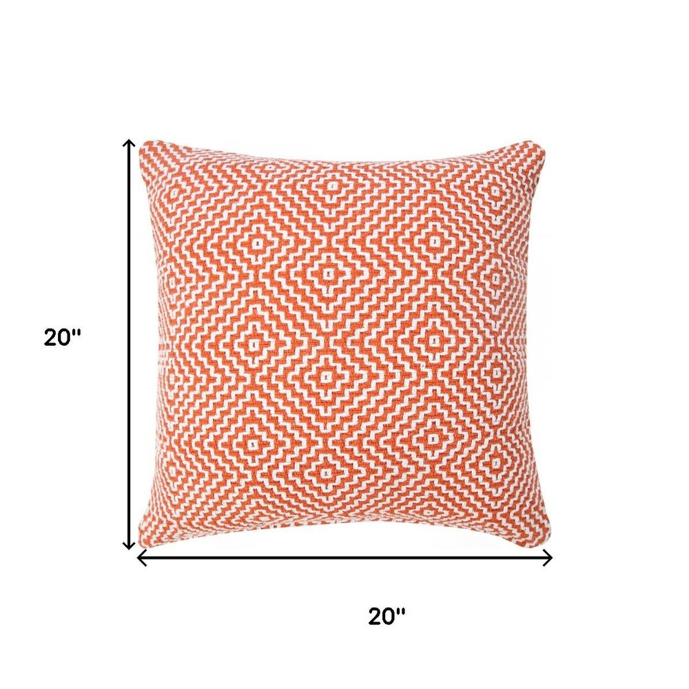 20" Orange And White Diamond Cotton Throw Pillow Cover