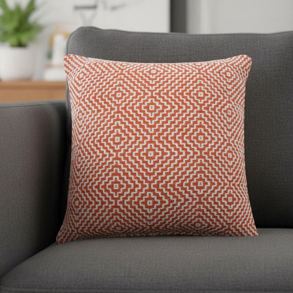 20" Orange And White Diamond Cotton Throw Pillow Cover