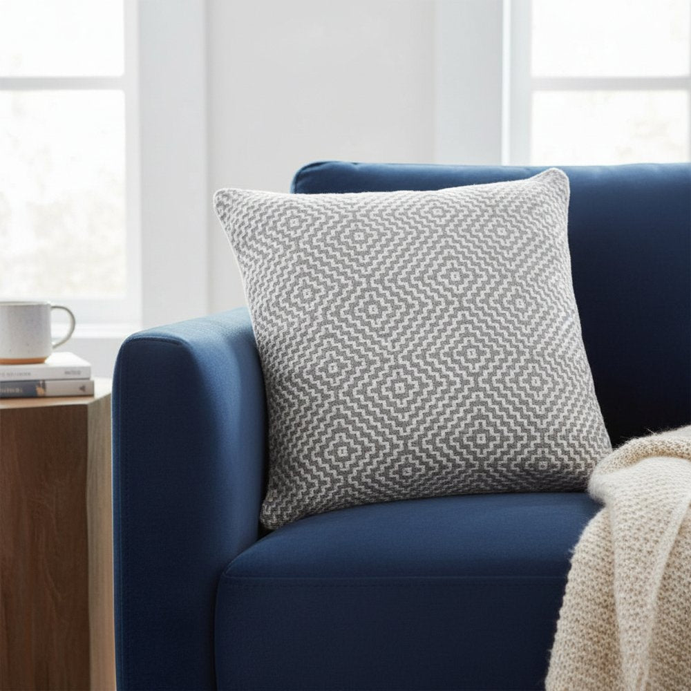 20" Gray And White Diamond Cotton Throw Pillow Cover