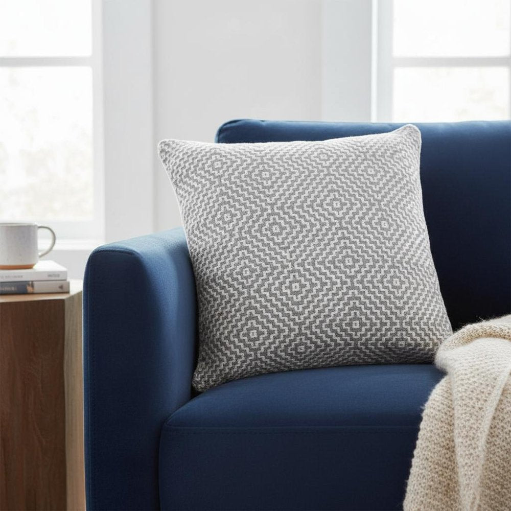 20" Gray And White Diamond Cotton Throw Pillow Cover