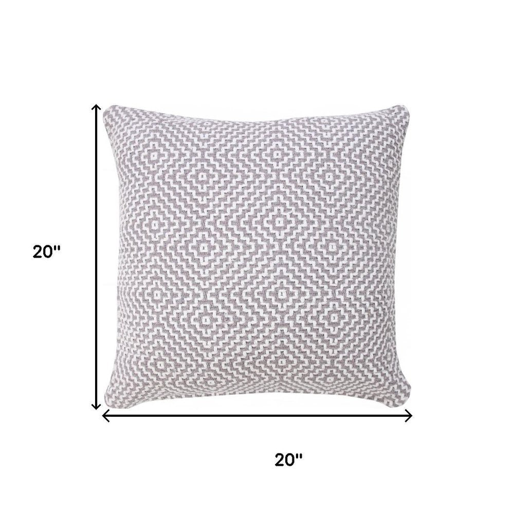 20" Gray And White Diamond Cotton Throw Pillow Cover