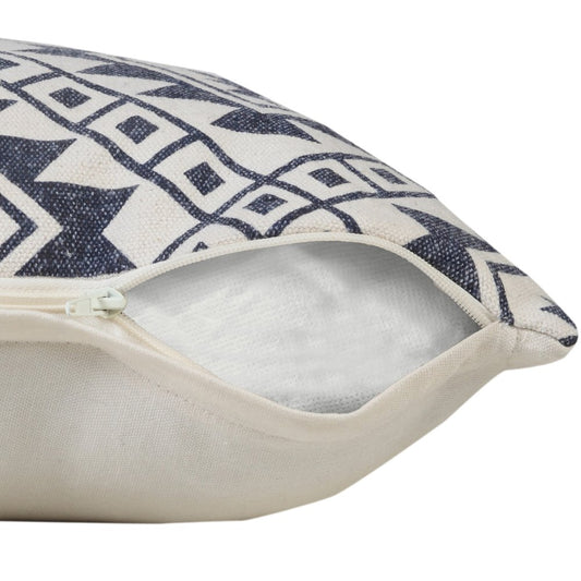 20" Navy Blue And Ivory Southwestern Cotton Throw Pillow Cover