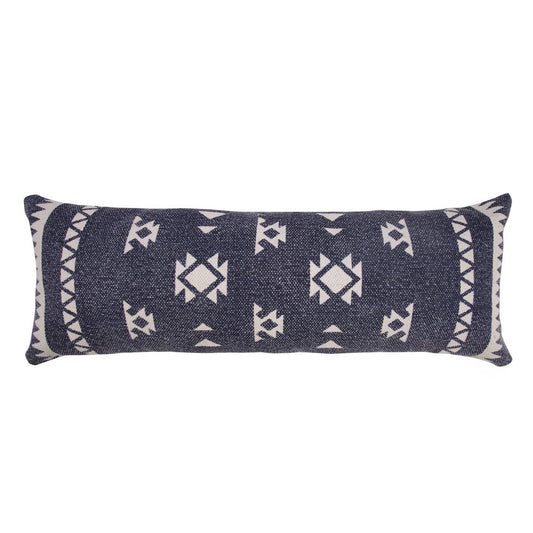 14" X 36" Blue And White Lumbar Geometric Cotton Throw Pillow Cover