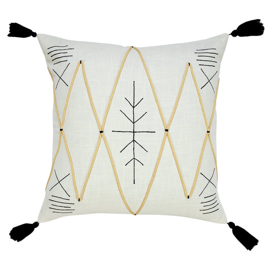 20" Off White Black And Cream Geometric Cotton Throw Pillow Cover