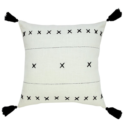 20" White And Black Geometric Cotton Throw Pillow Cover