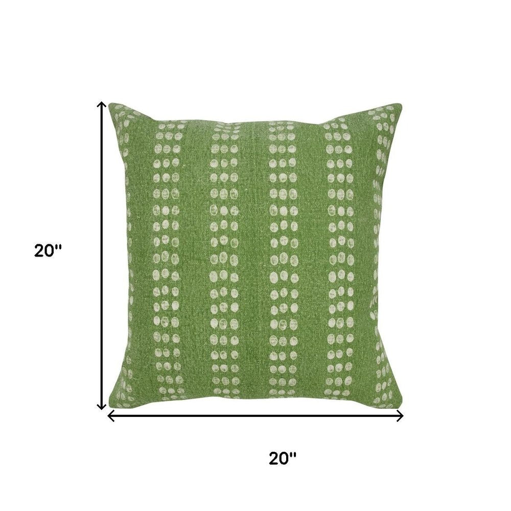 20" Green And White Striped Cotton Throw Pillow Cover