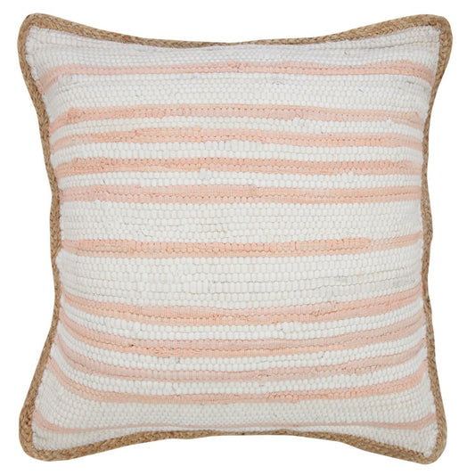 20" Pink And White Beach Striped Cotton Blend Throw Pillow Cover