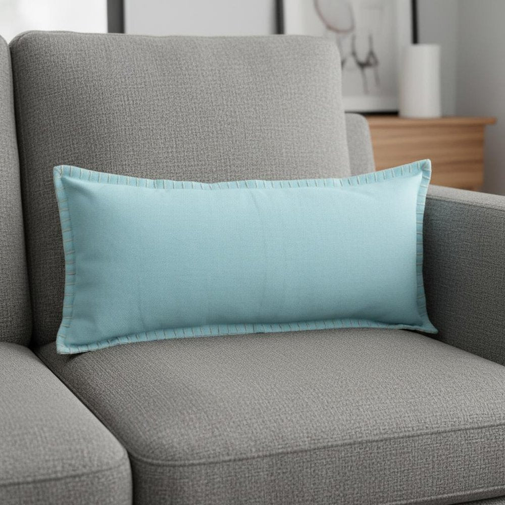 14" X 36" Blue Lumbar Cotton Throw Pillow Cover