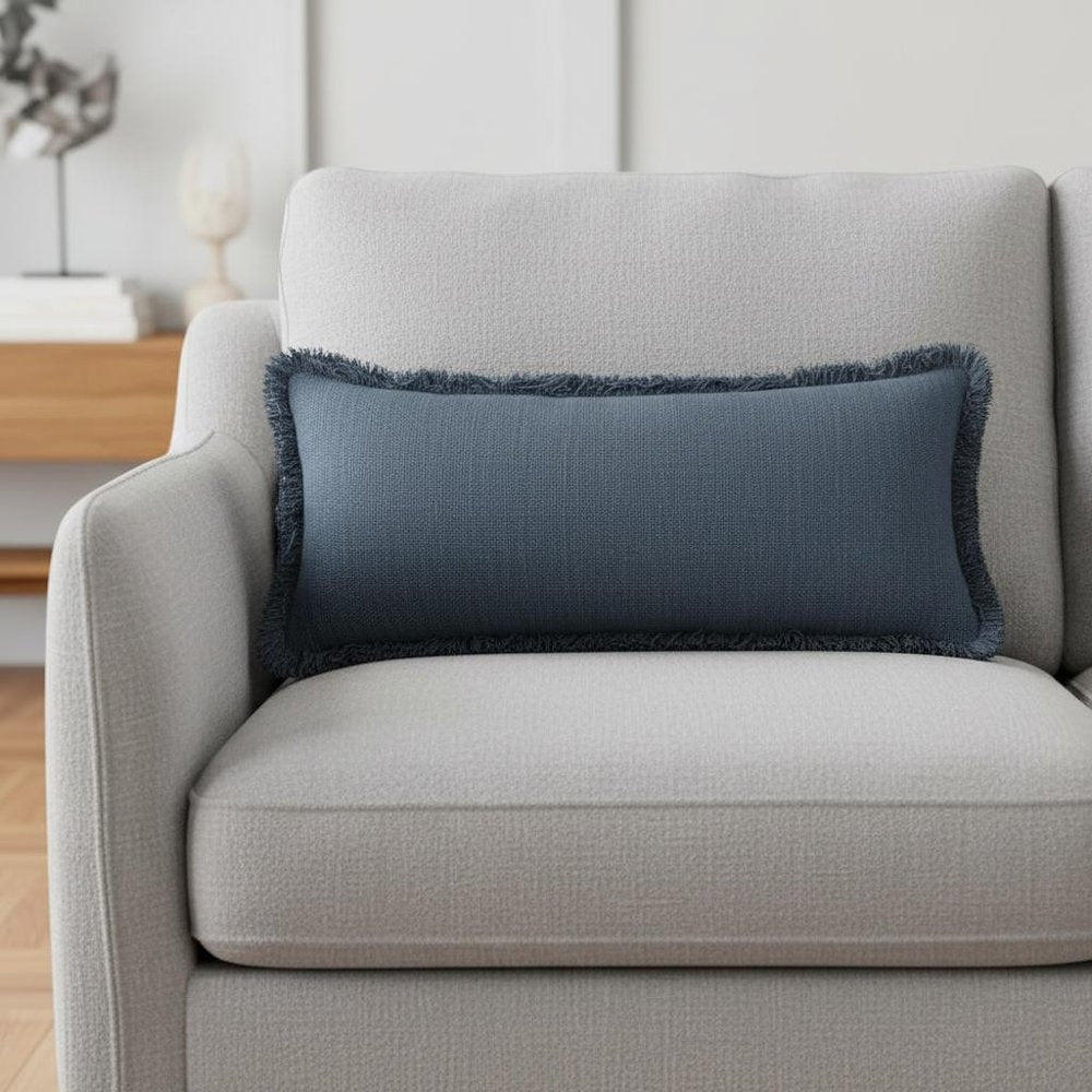 14" X 36" Blue Lumbar Cotton Throw Pillow Cover