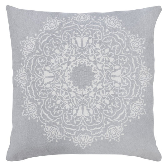 20" Gray And White Medallion Cotton Throw Pillow Cover