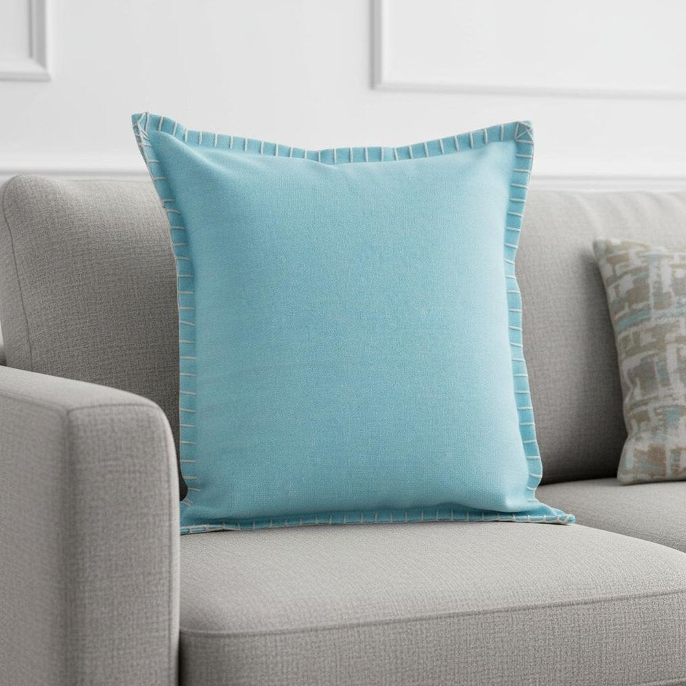 20" Blue Cotton Throw Pillow Cover