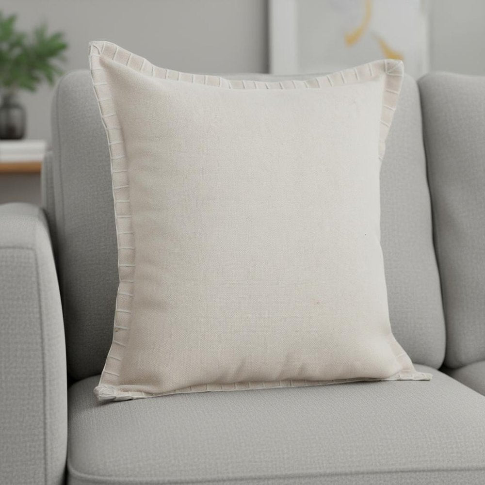 20" Beige Cotton Throw Pillow Cover