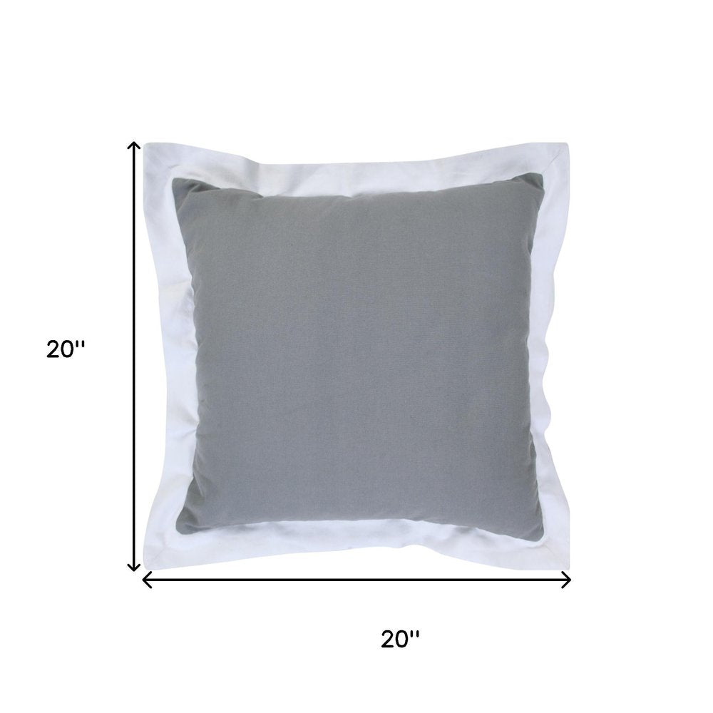 20" Gray And White Color Block Cotton Throw Pillow Cover