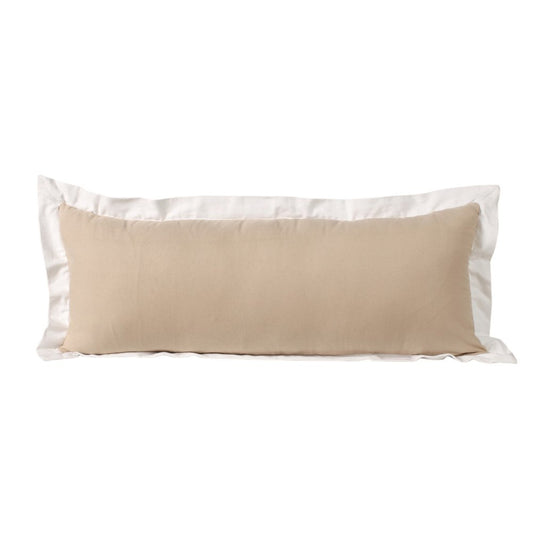 14" X 36" Beige And White Lumbar Color Block Cotton Throw Pillow Cover
