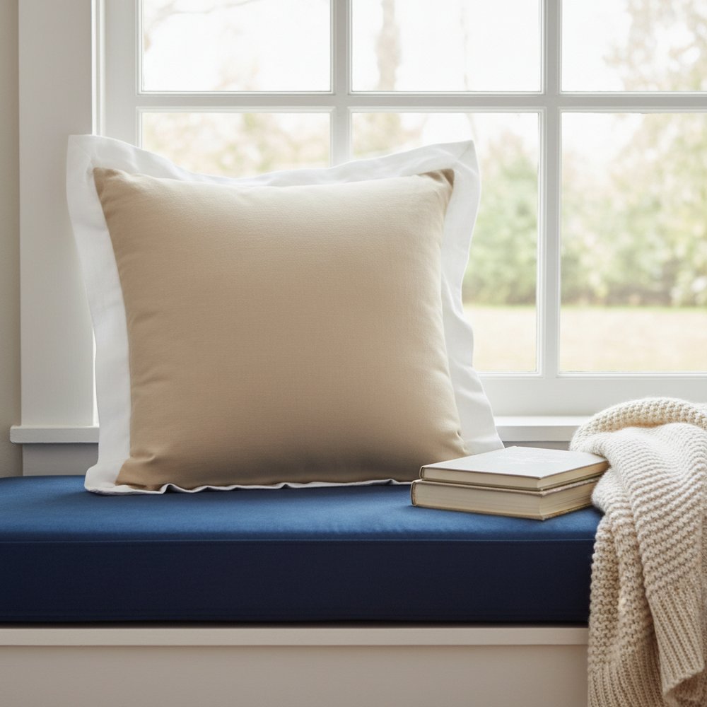 20" Beige And White Color Block Cotton Throw Pillow Cover