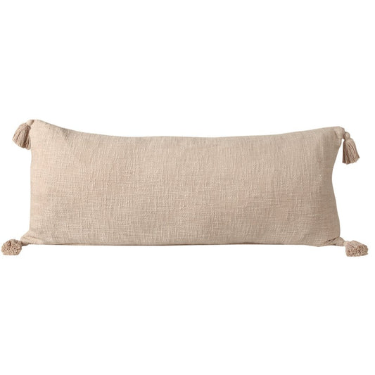 14" X 36" Beige Lumbar Cotton Throw Pillow Cover