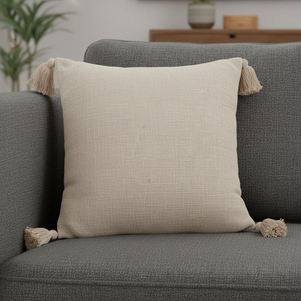20" Beige Cotton Throw Pillow Cover