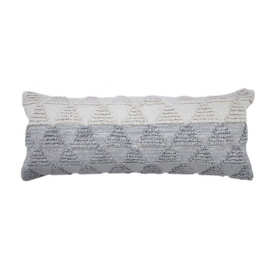 14" X 36" Gray And White Lumbar Geometric Cotton Throw Pillow Cover