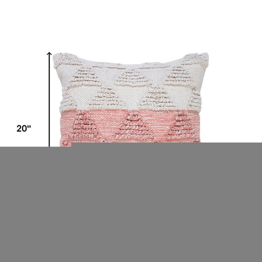 20" Pink And White Geometric Cotton Throw Pillow Cover with Texture