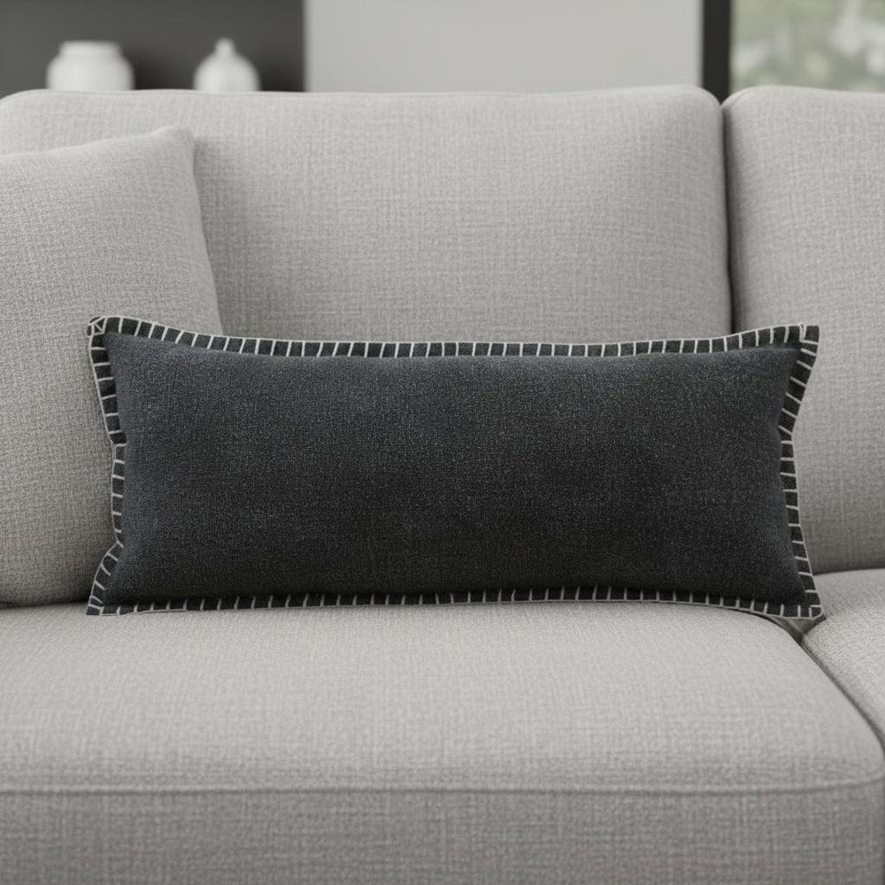 14" X 36" Black Lumbar Cotton Throw Pillow Cover