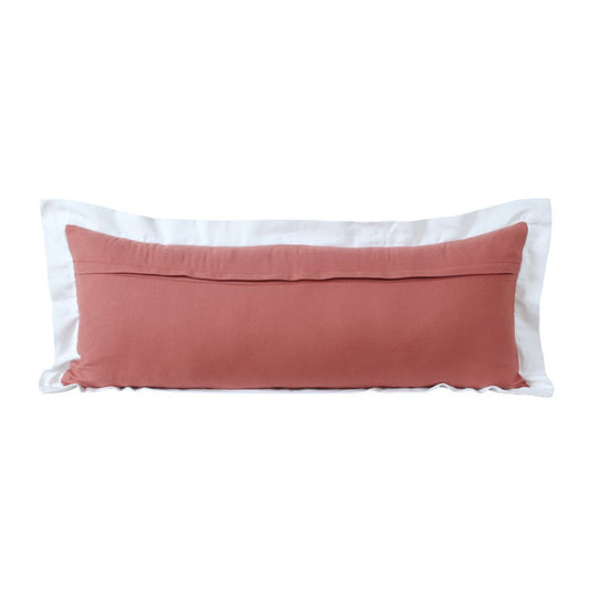 14" X 36" Coral And White Lumbar Color Block Cotton Throw Pillow Cover