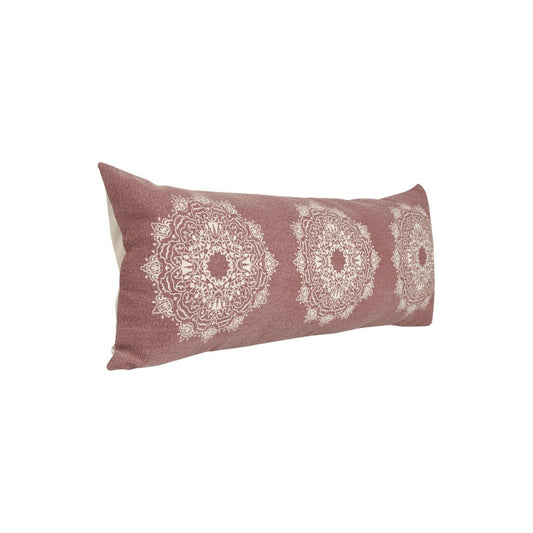 14" X 36" Dusty Rose And White Lumbar Medallion Cotton Throw Pillow Cover