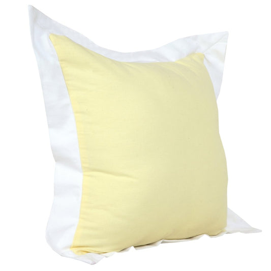 20" Yellow And White Color Block Cotton Throw Pillow Cover