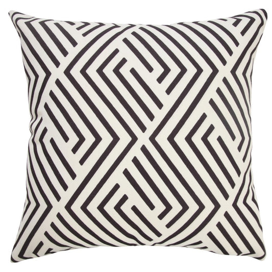 20" Black And White Geometric Recycled Poly Linen Throw Pillow Cover