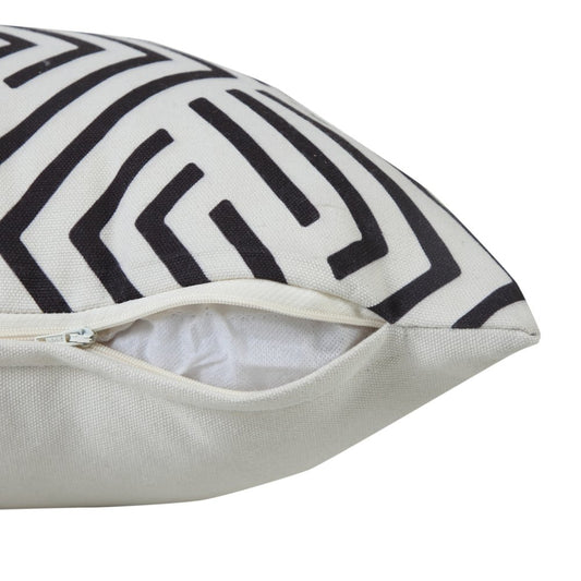 20" Black And White Geometric Recycled Poly Linen Throw Pillow Cover