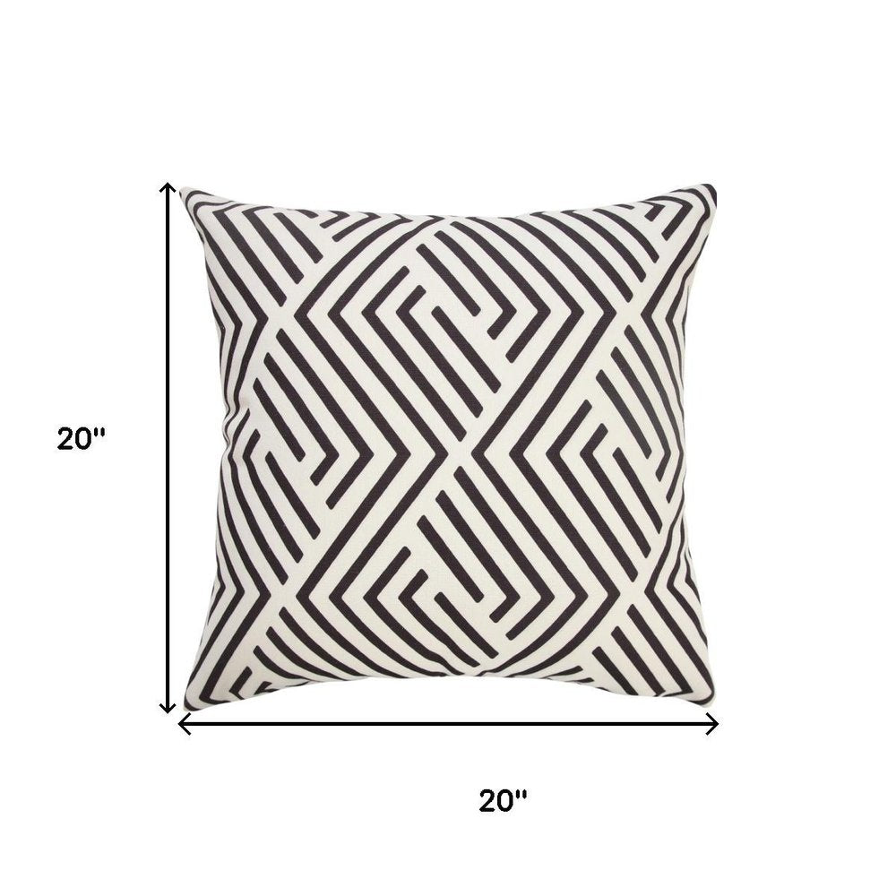 20" Black And White Geometric Recycled Poly Linen Throw Pillow Cover