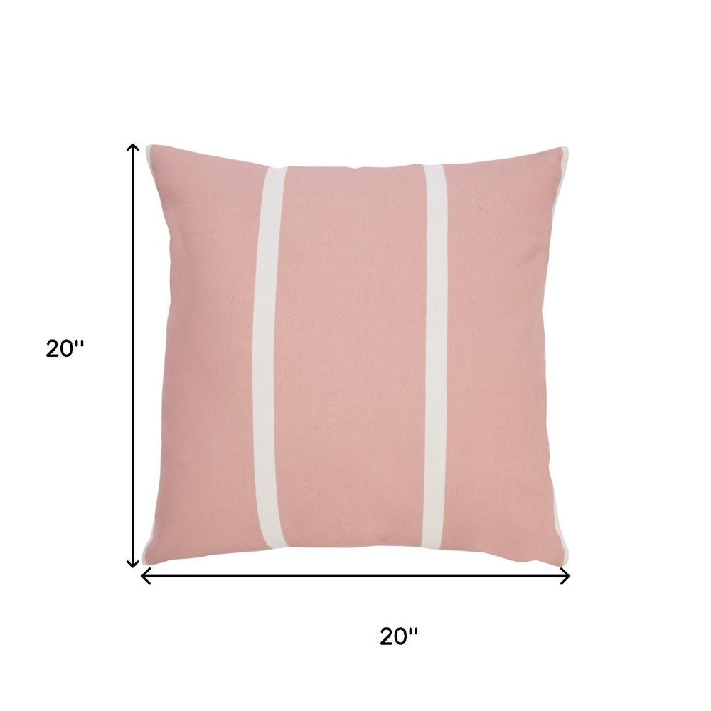 20" Pink And White Striped Recycled Poly Linen Throw Pillow Cover