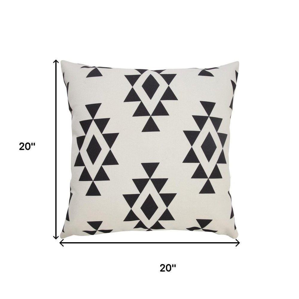 20" Black And White Geometric Recycled Poly Linen Throw Pillow Cover