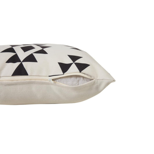 20" Black And White Geometric Recycled Poly Linen Throw Pillow Cover