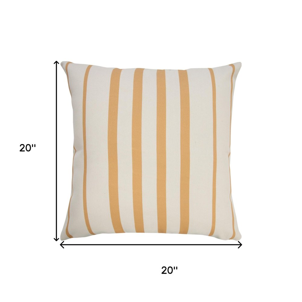20" Yellow And White Striped Recycled Poly Linen Throw Pillow Cover