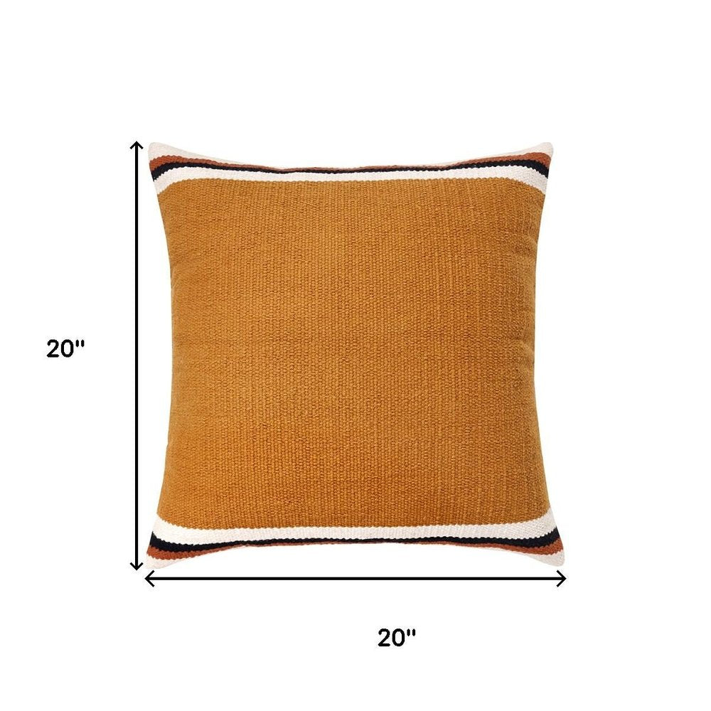 20" Orange And White Striped Cotton Throw Pillow Cover