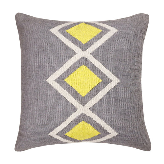 20" Gray White And Yellow Geometric Cotton Throw Pillow Cover